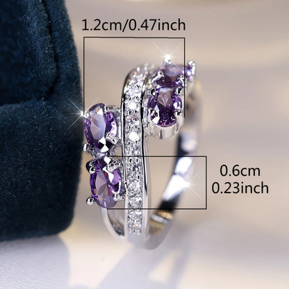 Rings for Women - Purple Zirconia Ring S925 Sterling Silver - Elegant Synthetic Gemstone - product detail view 6
