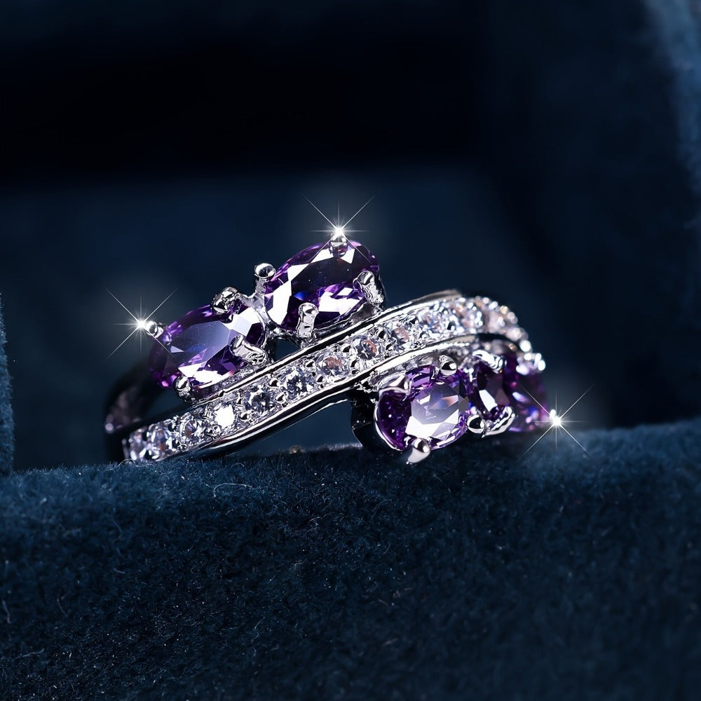 Rings for Women - Purple Zirconia Ring S925 Sterling Silver - Elegant Synthetic Gemstone - product detail view 11