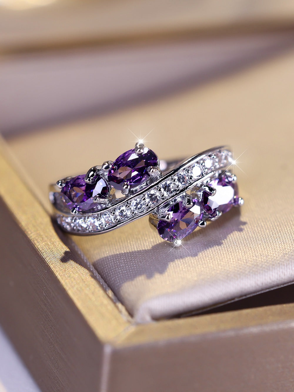 Rings for Women - Purple Zirconia Ring S925 Sterling Silver - Elegant Synthetic Gemstone - product detail view 12
