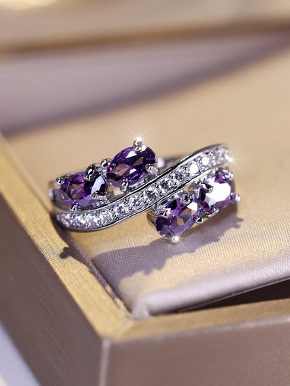 Rings for Women - Purple Zirconia Ring S925 Sterling Silver - Elegant Synthetic Gemstone - product detail view 12