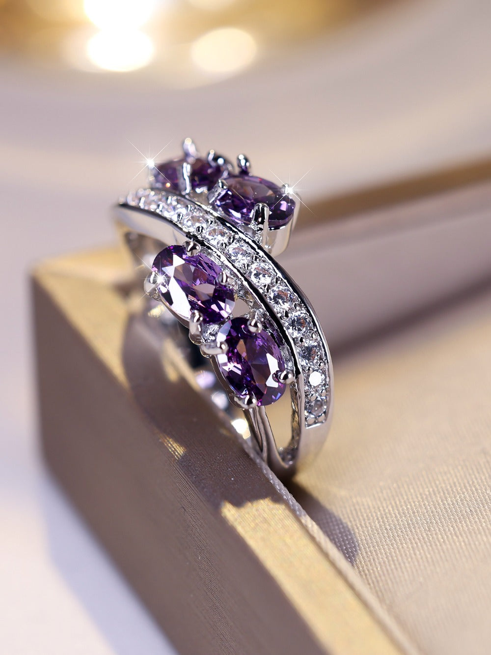 Rings for Women - Purple Zirconia Ring S925 Sterling Silver - Elegant Synthetic Gemstone - product detail view 13