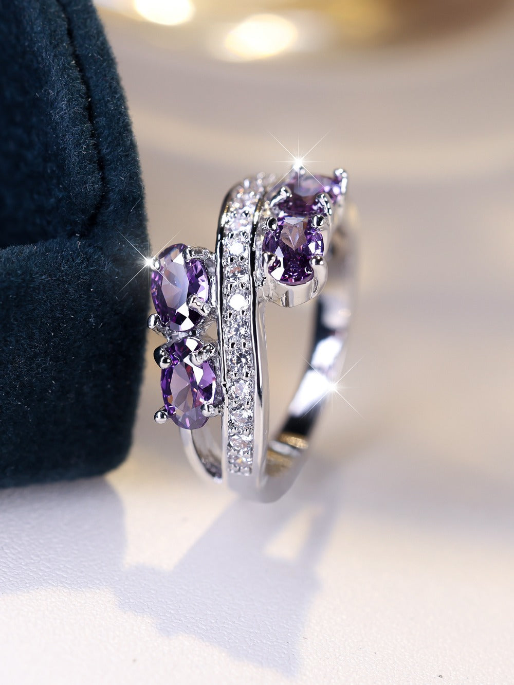 Rings for Women - Purple Zirconia Ring S925 Sterling Silver - Elegant Synthetic Gemstone - product detail view 14