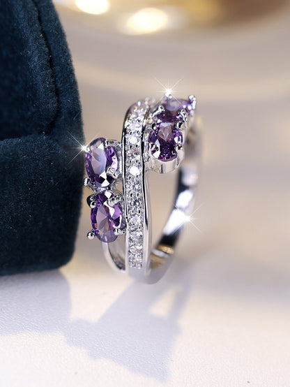 Rings for Women - Purple Zirconia Ring S925 Sterling Silver - Elegant Synthetic Gemstone - product detail view 14