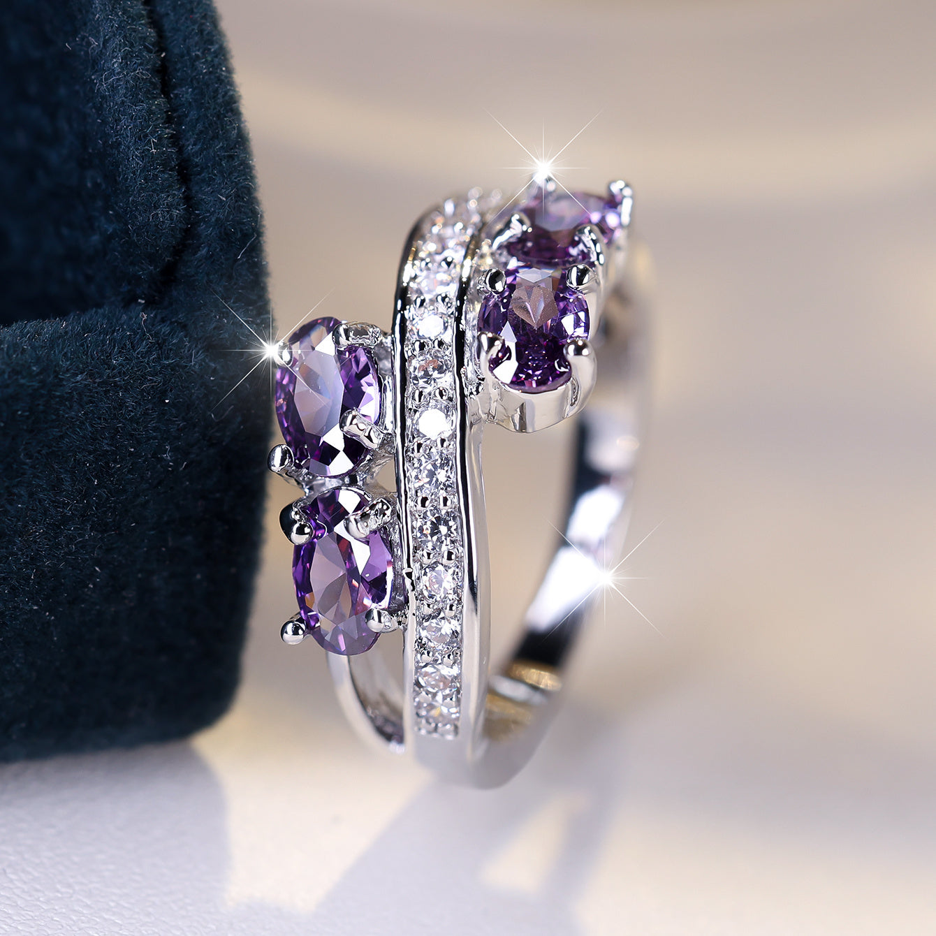 Rings for Women - Purple Zirconia Ring S925 Sterling Silver - Elegant Synthetic Gemstone - product detail view 16