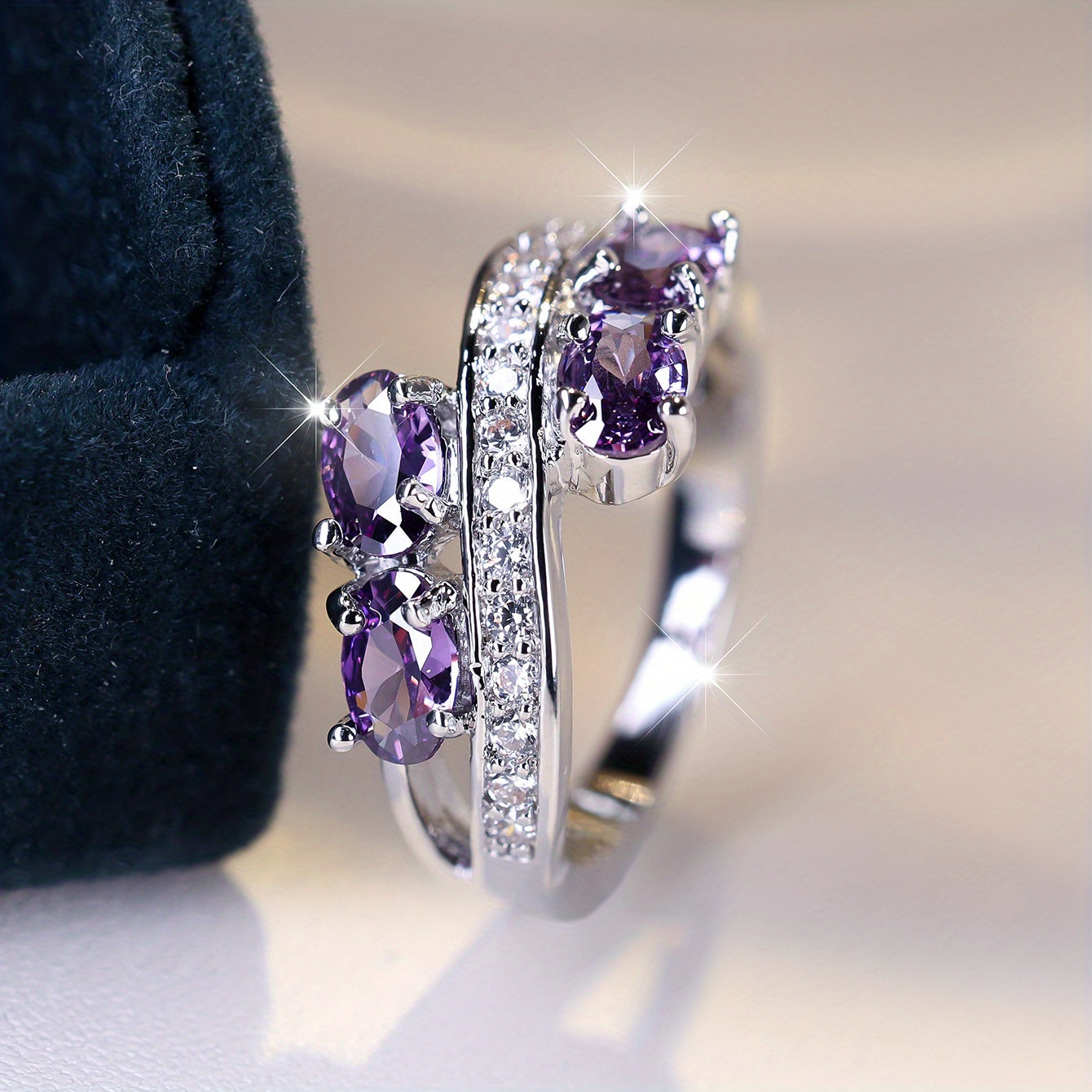 Rings for Women - Purple Zirconia Ring S925 Sterling Silver - Elegant Synthetic Gemstone - product detail view 19