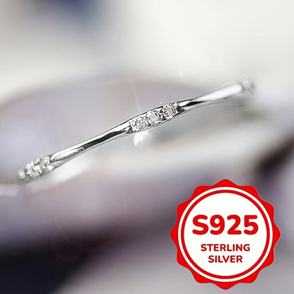 Rings for Women - Zirconia Ring 925 Sterling Silver Thin Simple Ring for - Elegant Inlaid - product detail view 7