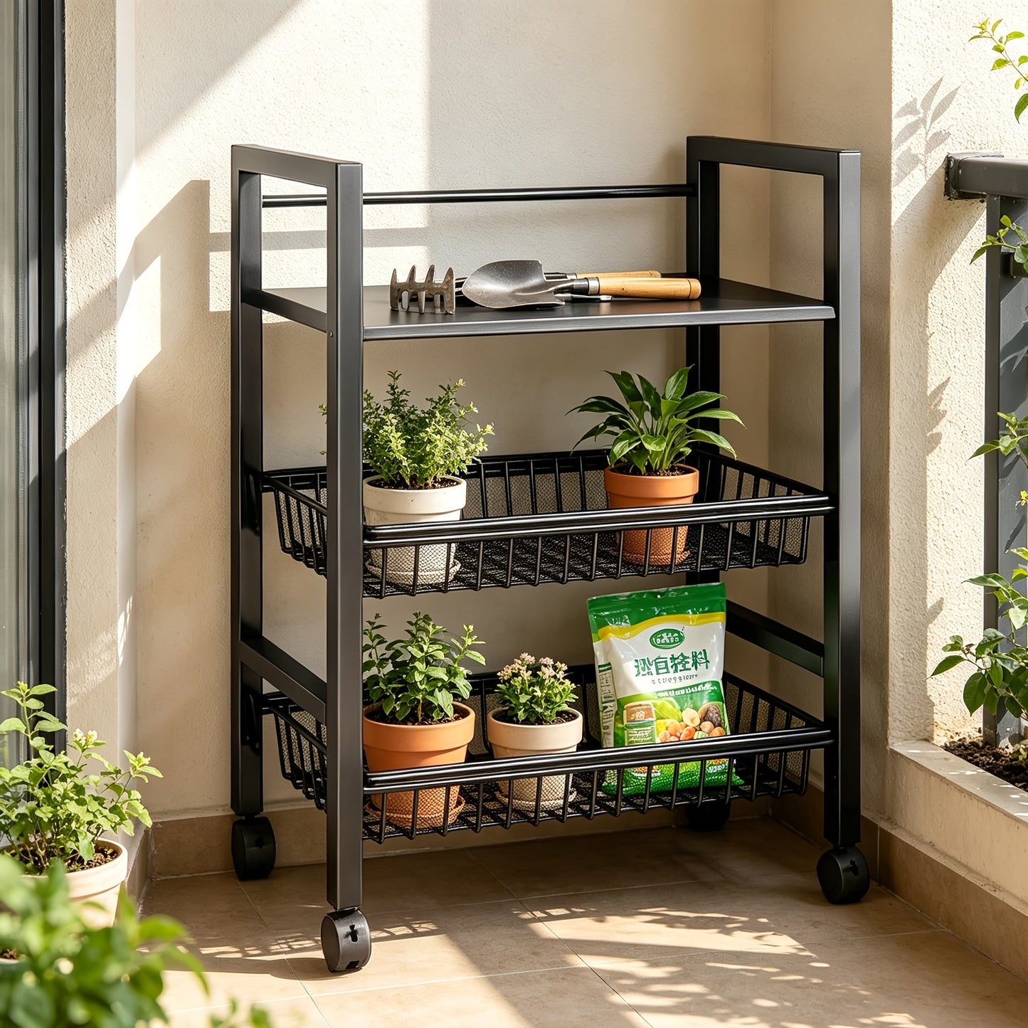 Baker's Rack shown in the Small Mesh Basket Frame option