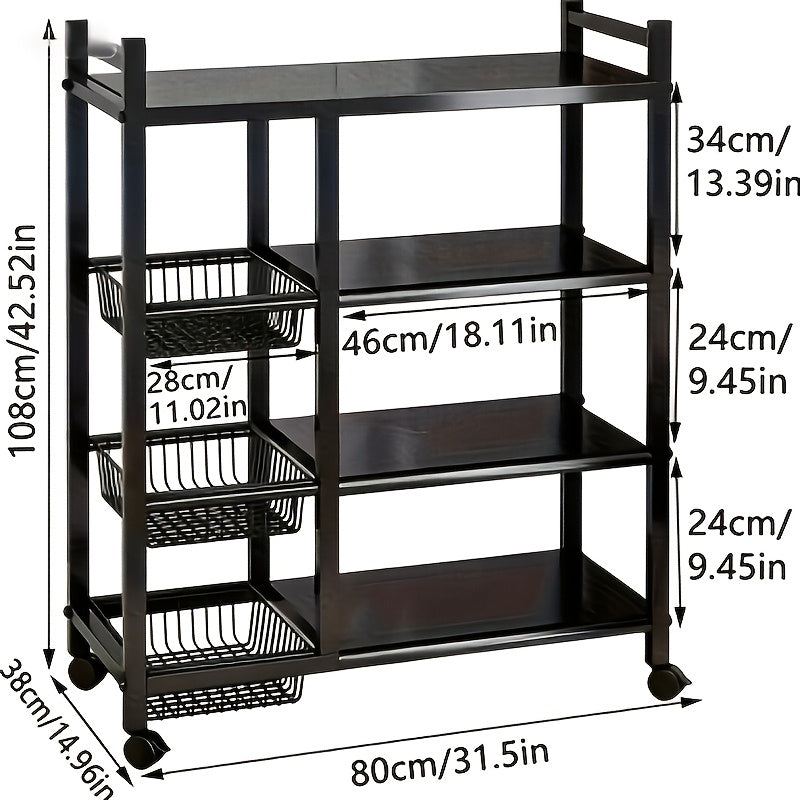 Kitchen Storage Cart shown in the Four Layers 3 Mesh option