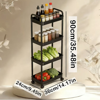 Rolling Storage Cart shown in the Rolling Cart Shelf, Black, Four-Tier option