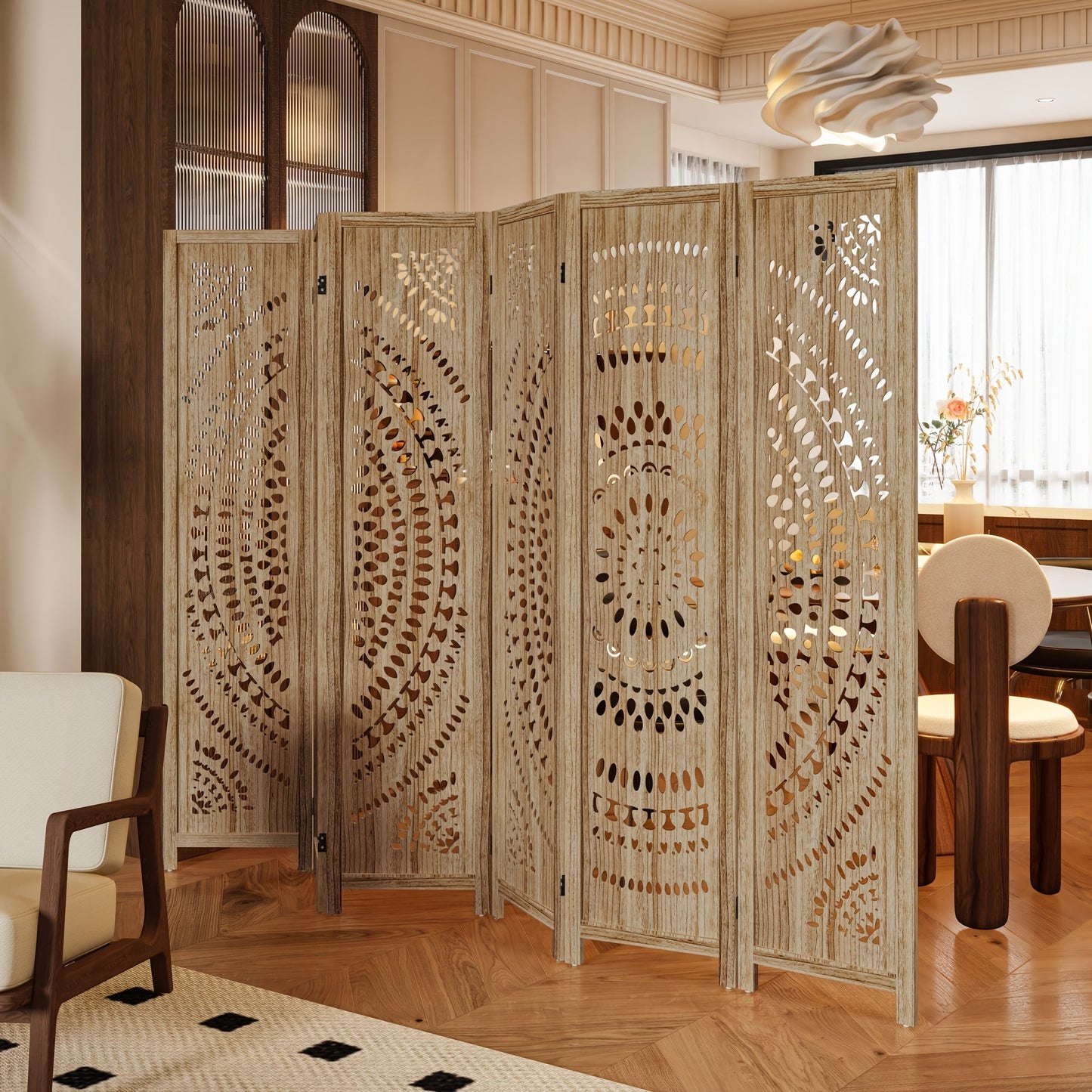 Room Divider shown in the Natural Wood, 6 Panels option