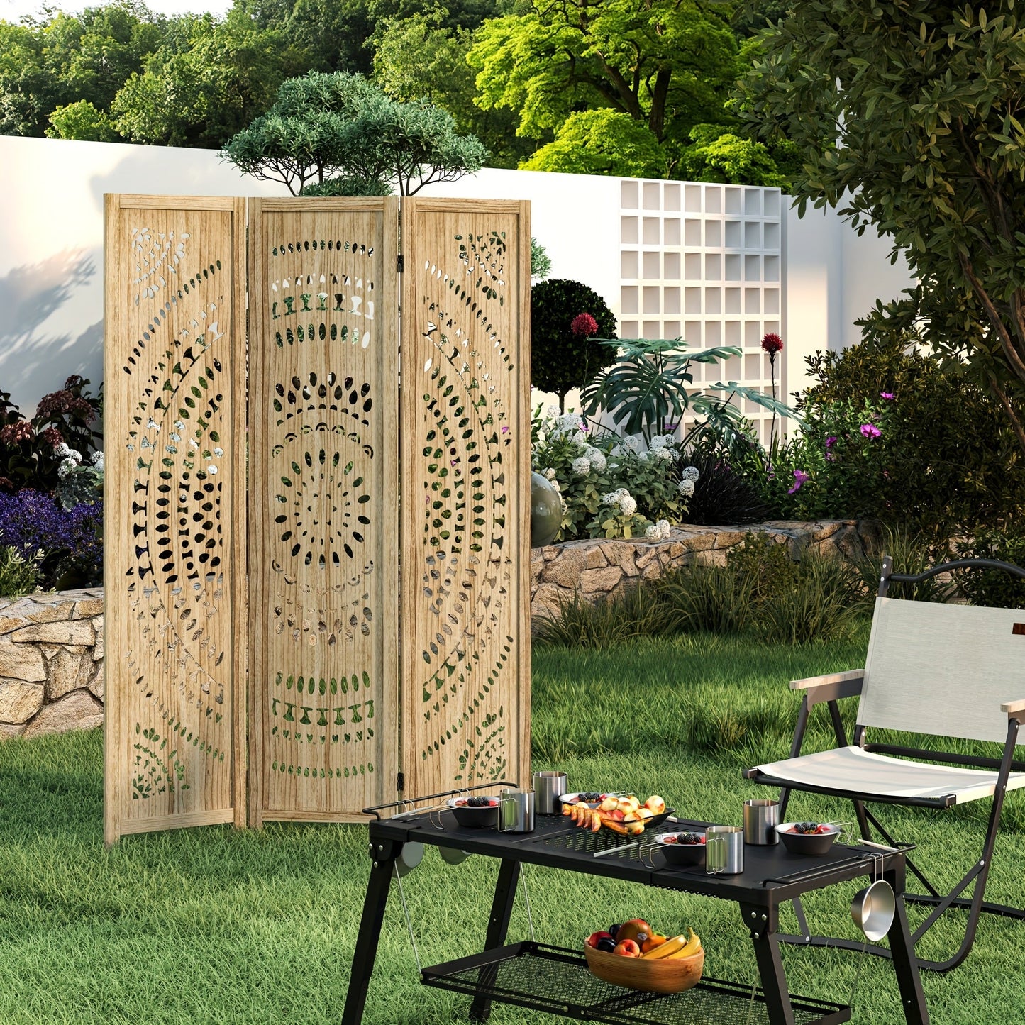 Room Divider shown in the Natural Wood, 3 Panels option