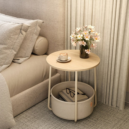 Round Fabric Side Table, Bedside End Table for Work, Display, and Everyday Use detail image