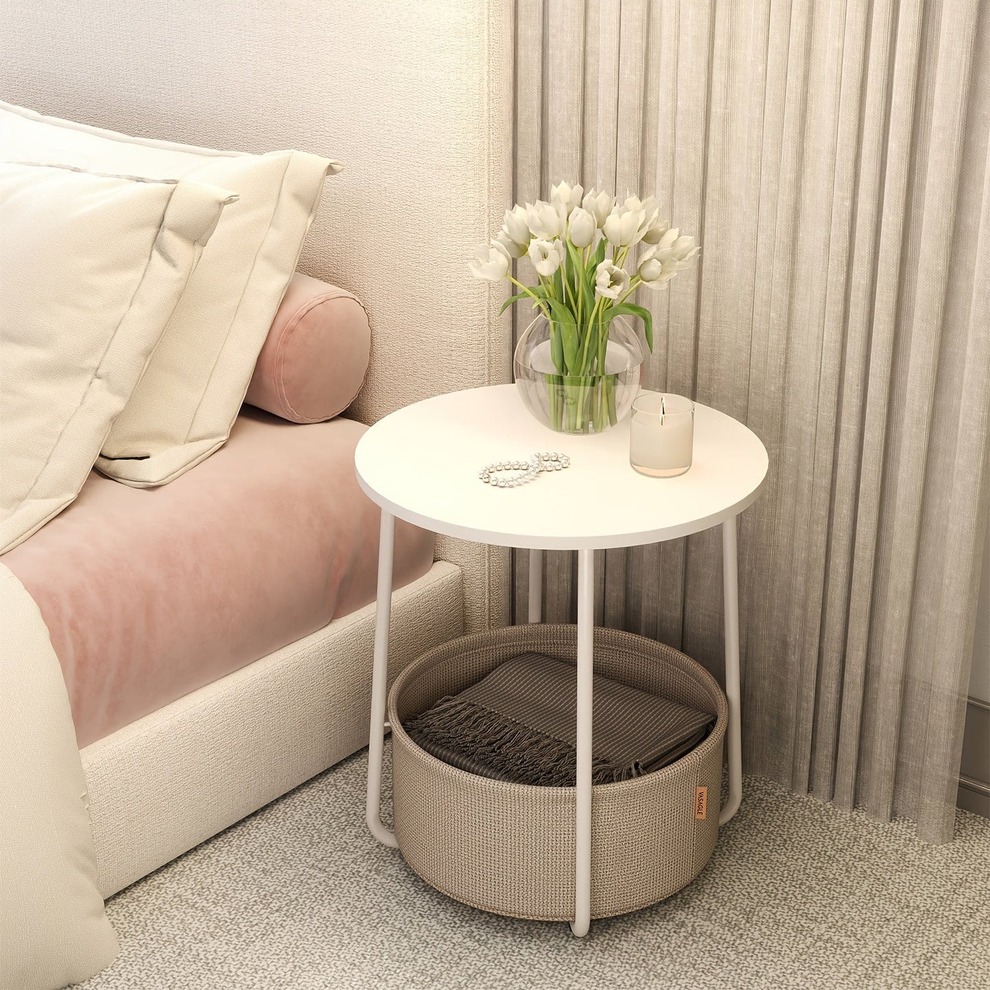 Side Table shown in the White And Brown option