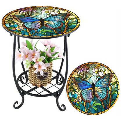Outdoor Side Table, Round Mosaic for Patio Porch Garden Living Room & Bedroom shown in the main product view