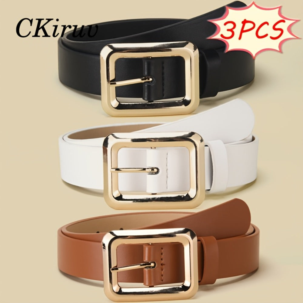 Women's Belt - 3-Pack 's Square Alloy Buckle Handmade Lightweight Luxury Versatile Waist - product detail view 2