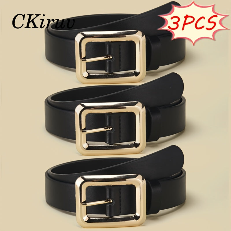 Women's Belt - 3-Pack 's Square Alloy Buckle Handmade Lightweight Luxury Versatile Waist - product detail view 16