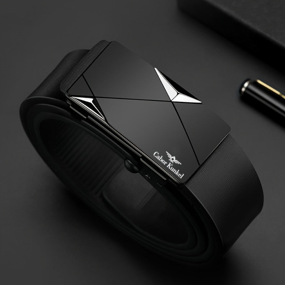 Men's Belt - Automatic Buckle Leather for No-Tooth Ratchet Design, One-Hand Closure - product detail view 4