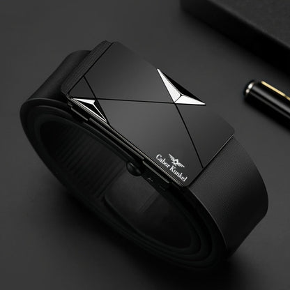 Men's Belt - Automatic Buckle Leather for No-Tooth Ratchet Design, One-Hand Closure - product detail view 4