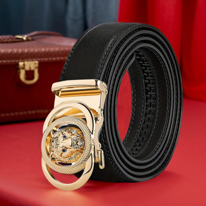 Men's Belt - Automatic Buckle Unisex Metal Clasp No Hole Adjustable Slide Ratchet Waist - product detail view 6
