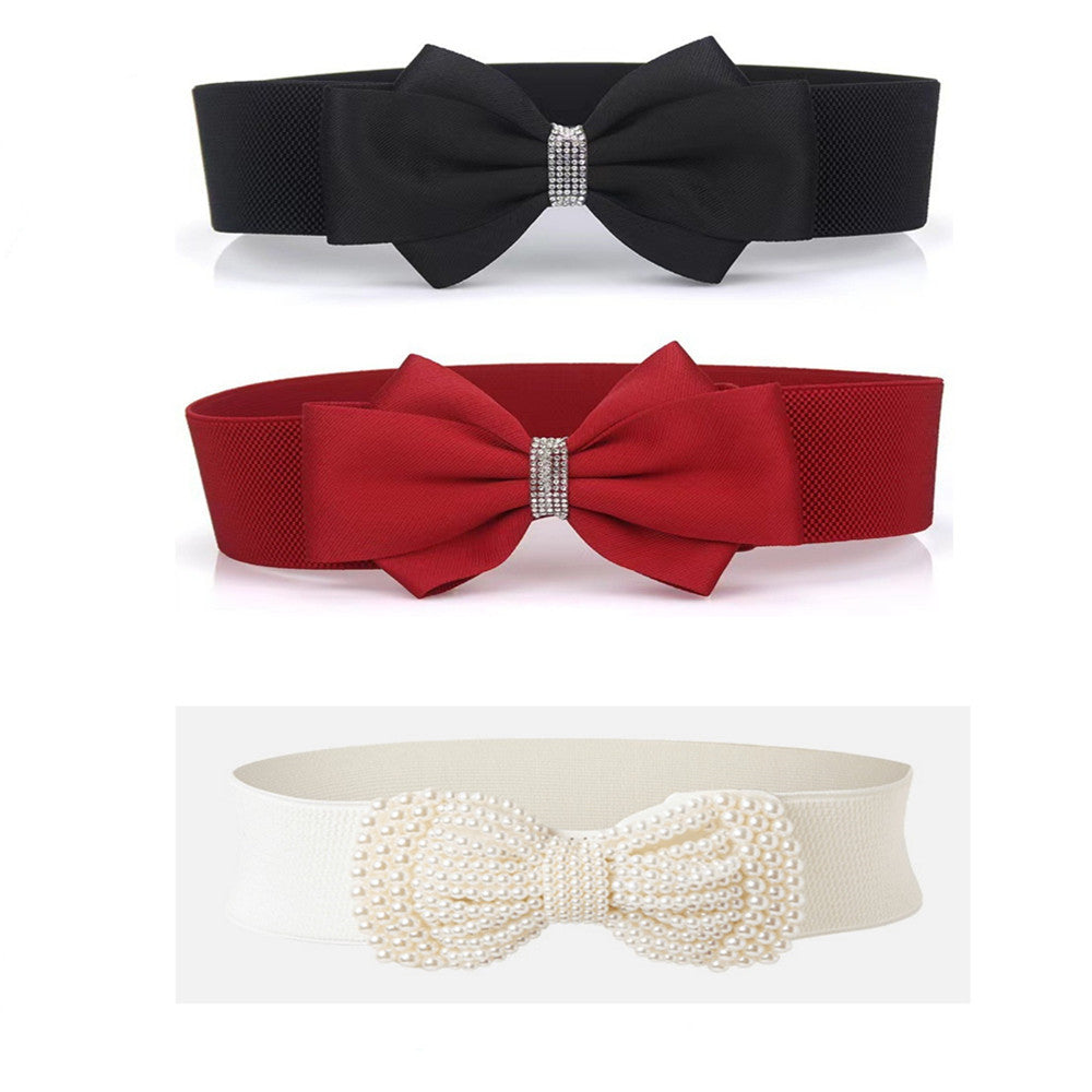 Women's Belt - Bow for 3Pcs Set - Large Bow Elastic Wide Waist Solid Color Decorative - product detail view 11