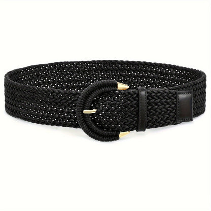 Women's Belt - Braided Rattan Wide for - Woven Waist with Half-Circle Buckle for Summer - product detail view 3