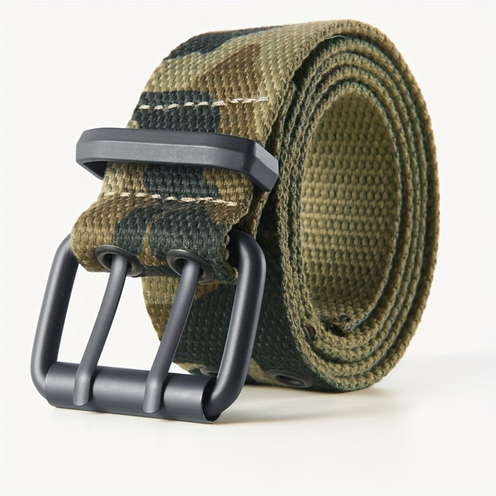 Men's Belt - Camouflage for Durable Canvas Strap, Black Alloy Single-Prong Buckle - product detail view 3