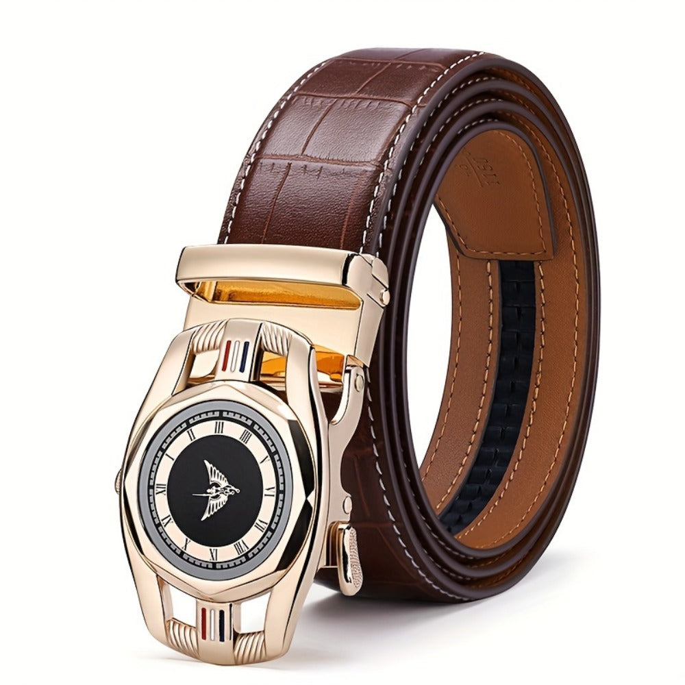 Men's Belt - Crocodile Texture Leather for Genuine Leather, Automatic Sliding Buckle - product detail view 3
