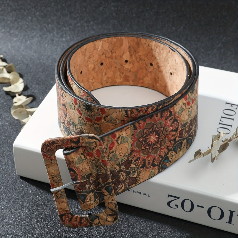 Women's Belt - Floral Boho Buckle Retro Western Flower Design Waist for Jeans Dress - product detail view 3
