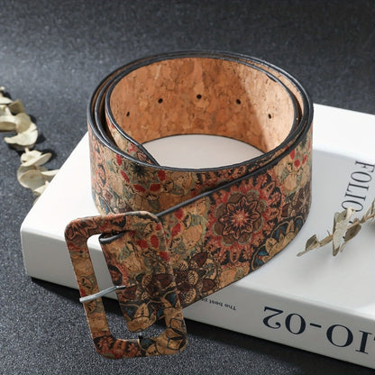 Women's Belt - Floral Boho Buckle Retro Western Flower Design Waist for Jeans Dress - product detail view 3