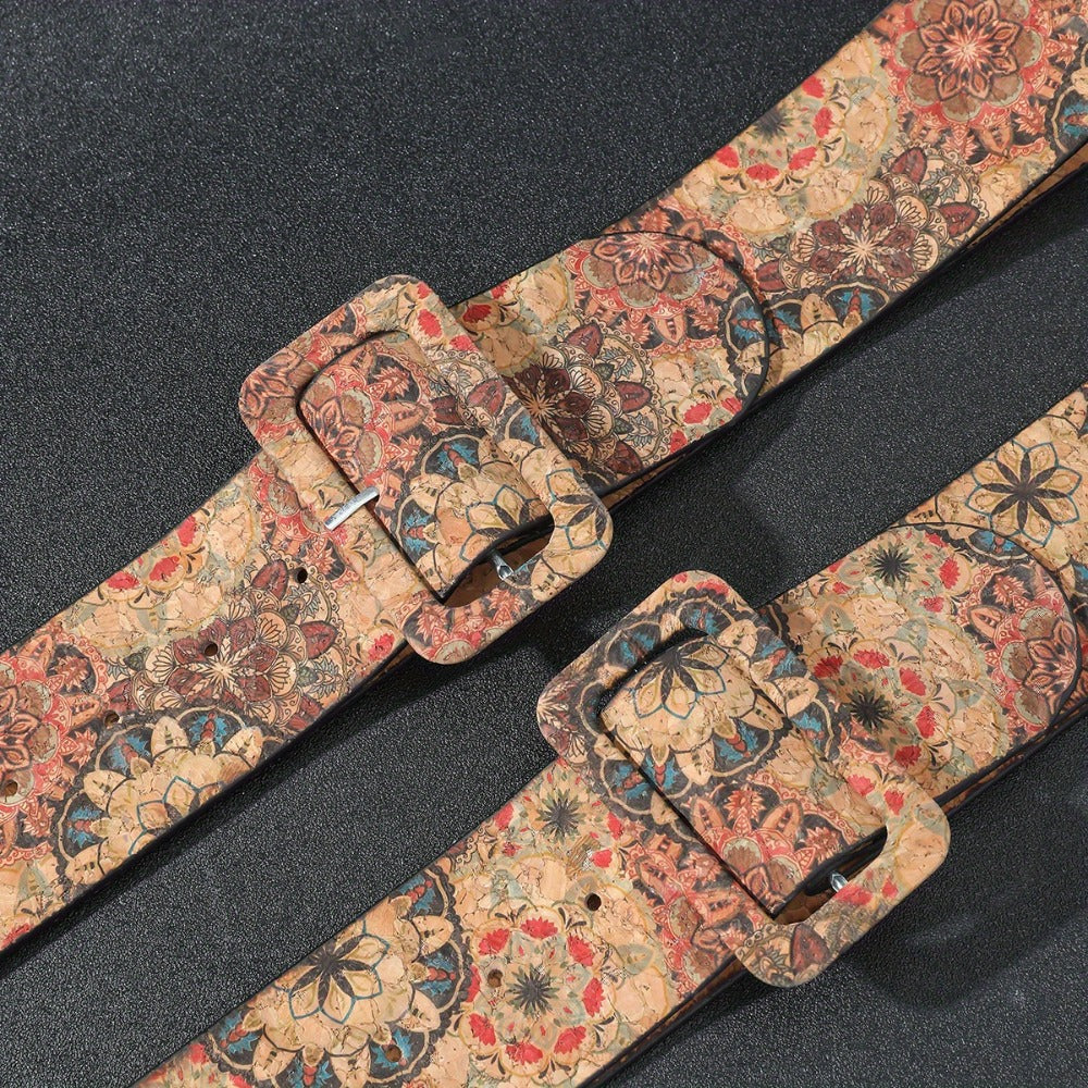 Women's Belt - Floral Boho Buckle Retro Western Flower Design Waist for Jeans Dress - product detail view 10