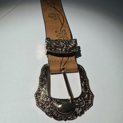 Men's Belt - Floral Western for Women | Vintage Embossed Flower Waistband with Engraved - product detail view 4