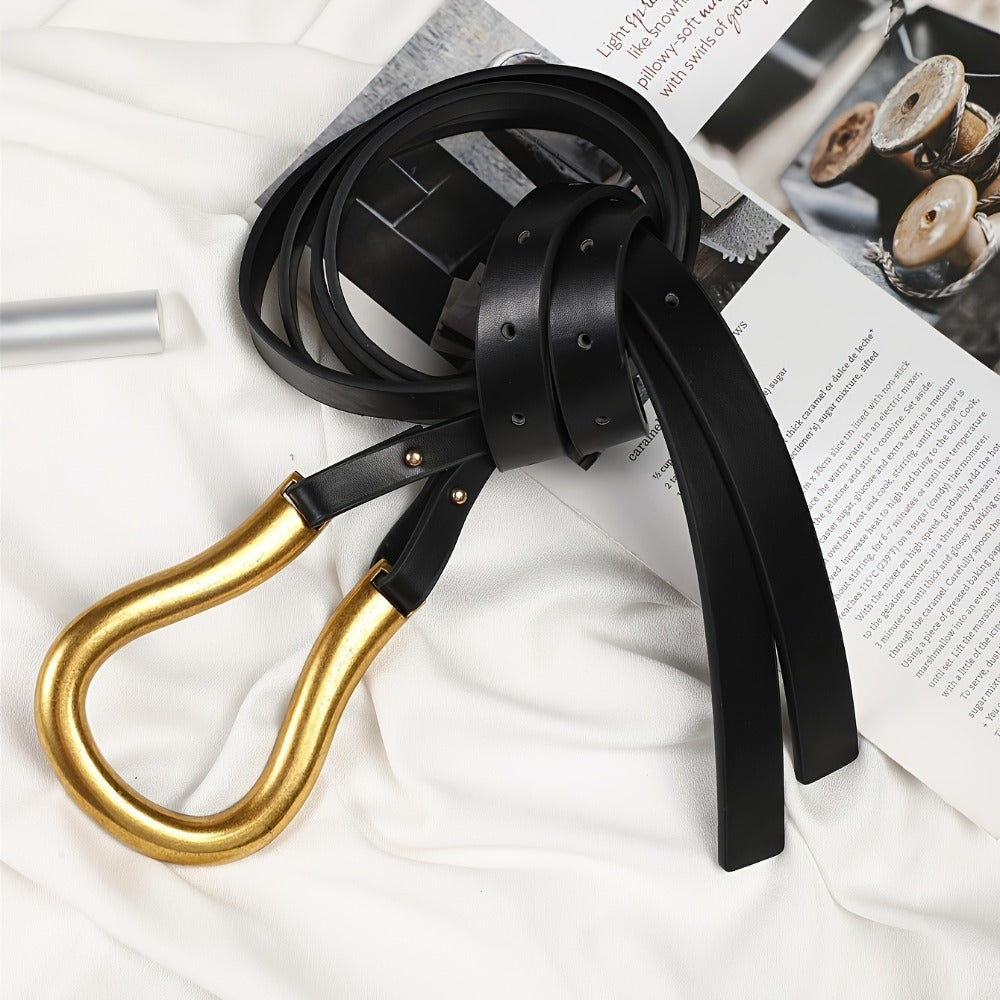 Women's Belt - Horseshoe Buckle for - Vintage Casual Black Waist , Adjustable One Size - product detail view 3