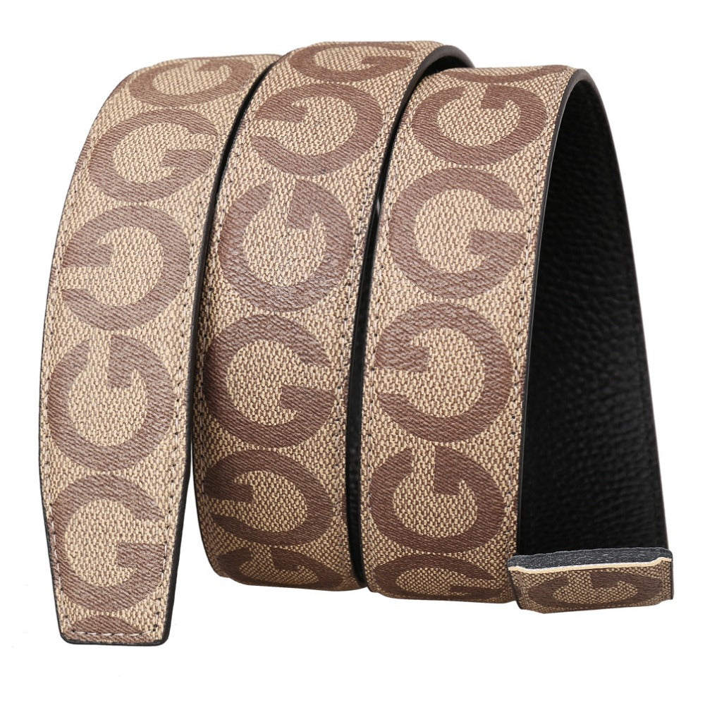Men's Belt - Leather Unisex Genuine Leather, Letter G Embossed Automatic Alloy Buckle - product detail view 5