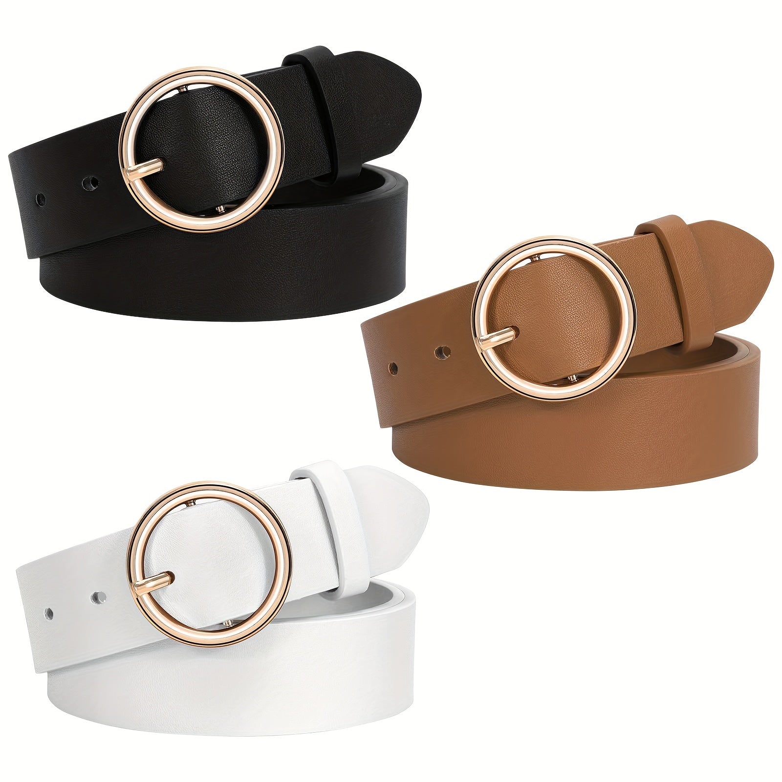 Women's Belt - PU Leather for 3-Pack Round Alloy Buckle Waist for Dresses Jeans Pants - product detail view 16