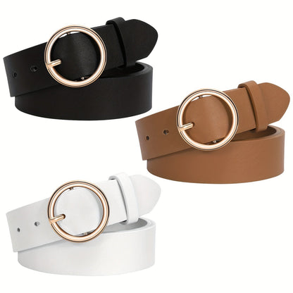Women's Belt - PU Leather for 3-Pack Round Alloy Buckle Waist for Dresses Jeans Pants - product detail view 19