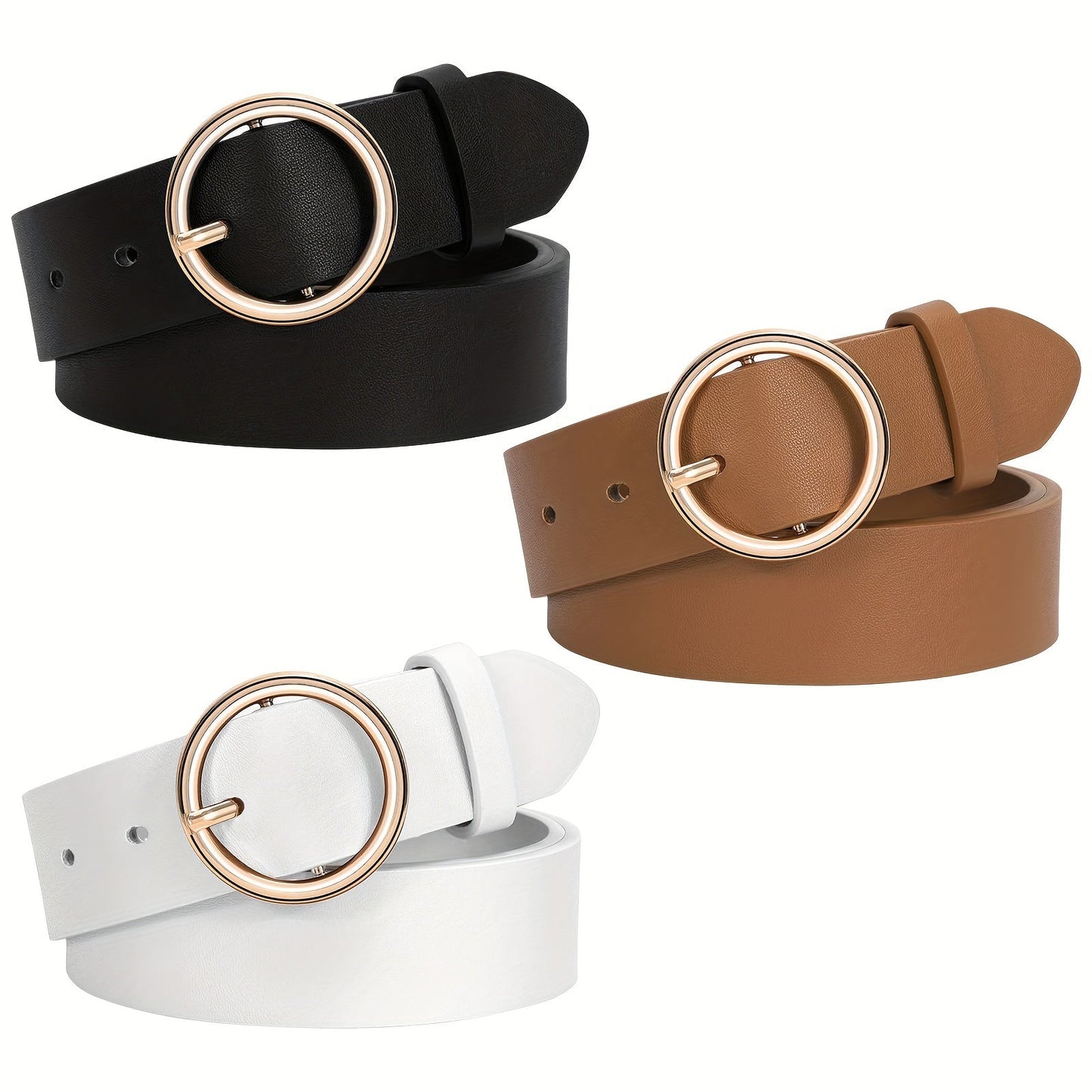 Women's Belt - PU Leather for 3-Pack Round Alloy Buckle Waist for Dresses Jeans Pants - product detail view 21
