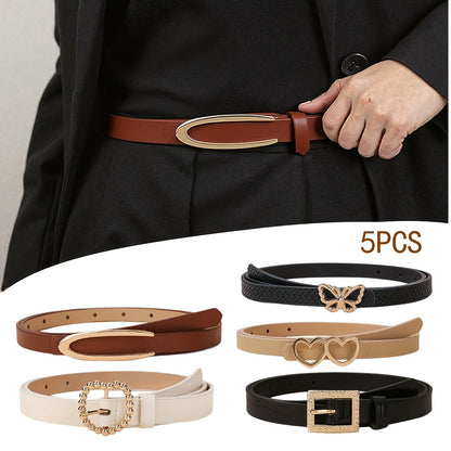Women's Belt - PU Leather for 5 Pack Vintage Buckle Multicolor Solid Color Skinny Set - product detail view 12
