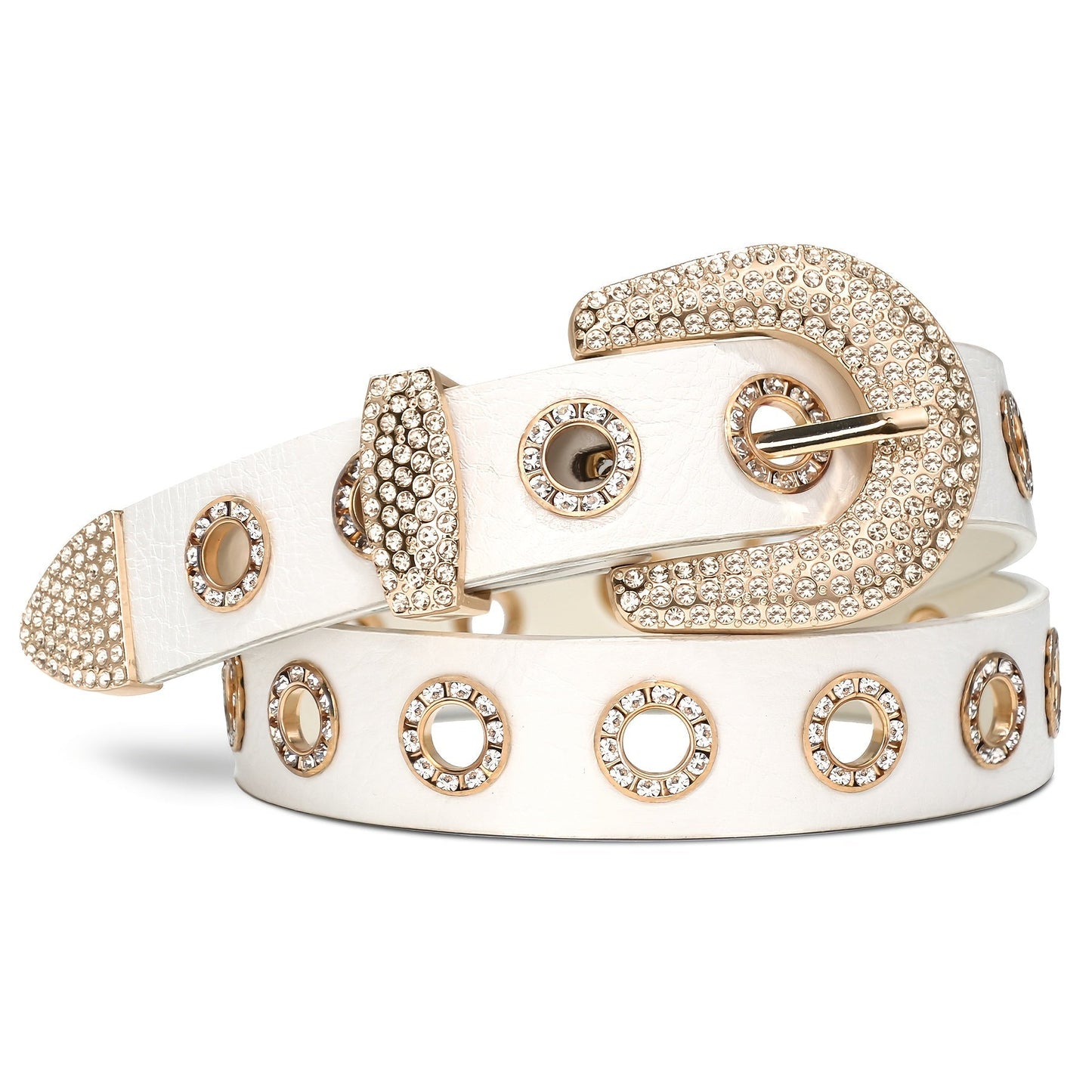 Women's Belt - Punk for Faux Leather Studded Grommet Rhinestone Rock - Vintage Edgy Waist - product detail view 13