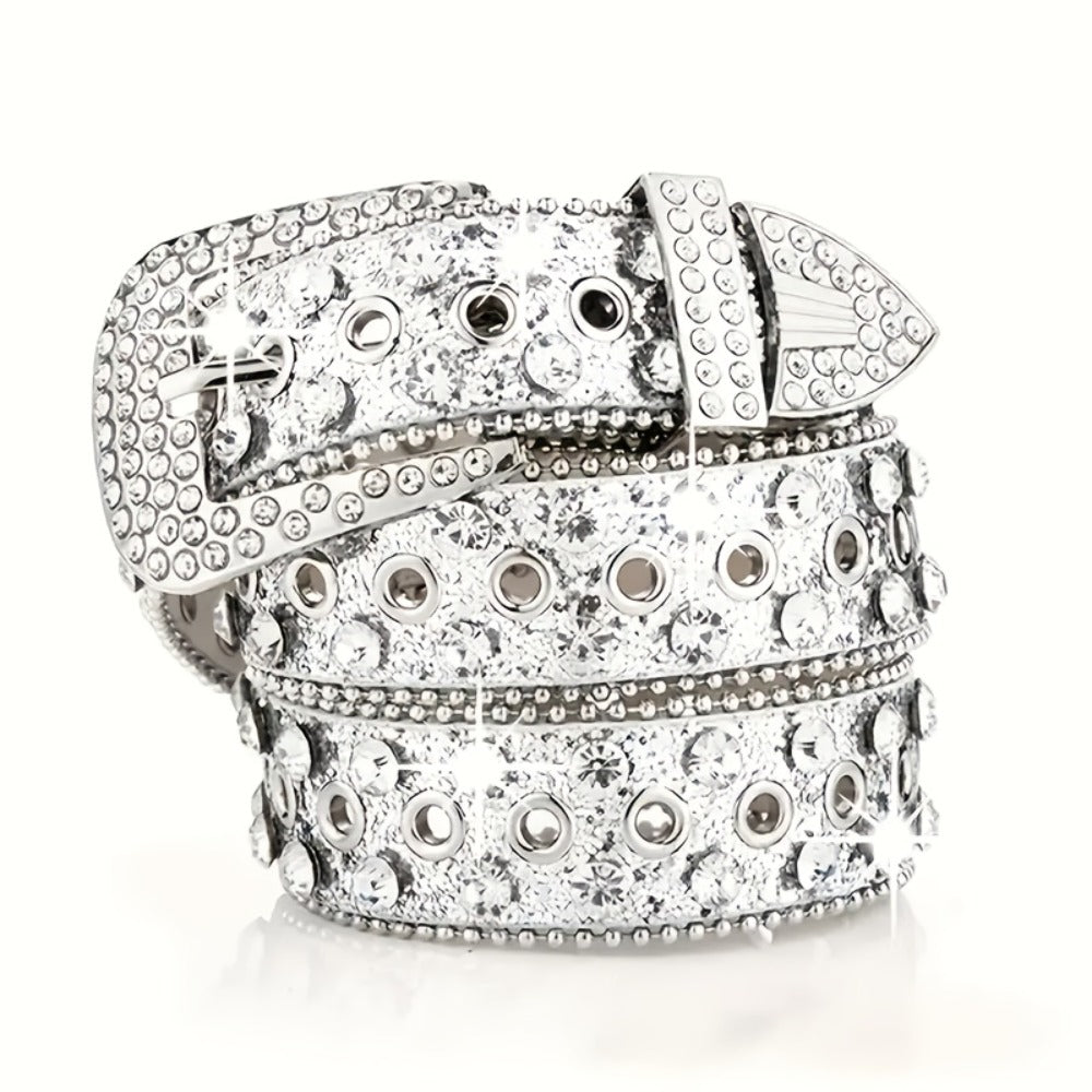 Men's Belt - Punk Rock Rhinestone with Heavy Metal Rivets - Y2K Sparkling Sequin Waist - product detail view 5