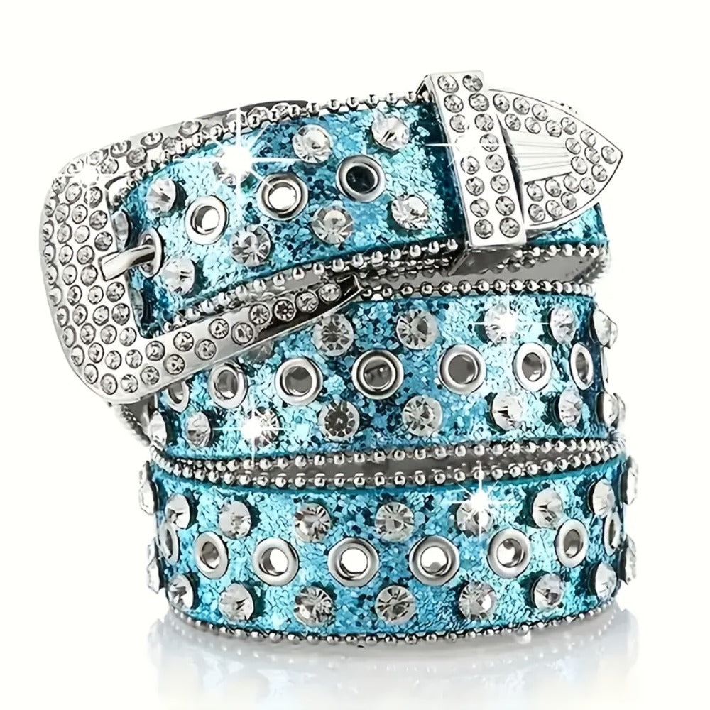 Men's Belt - Punk Rock Rhinestone with Heavy Metal Rivets - Y2K Sparkling Sequin Waist - product detail view 10