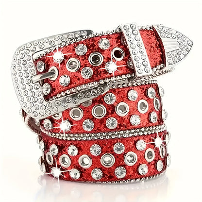 Men's Belt - Punk Rock Rhinestone with Heavy Metal Rivets - Y2K Sparkling Sequin Waist - product detail view 16