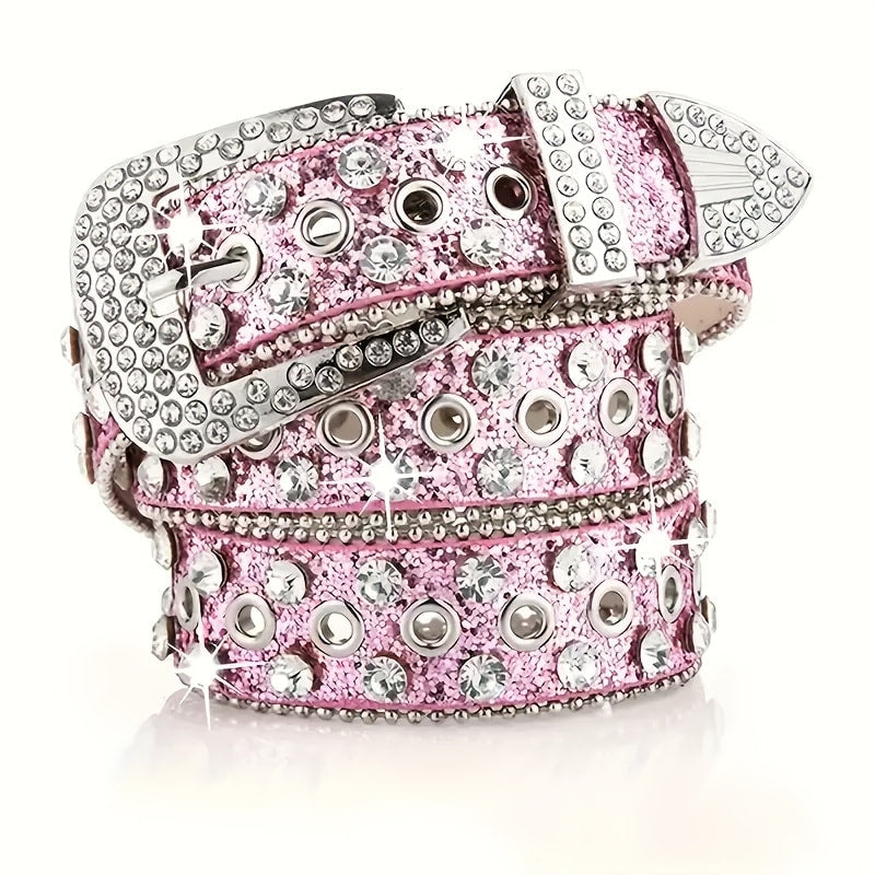 Men's Belt - Punk Rock Rhinestone with Heavy Metal Rivets - Y2K Sparkling Sequin Waist - product detail view 21