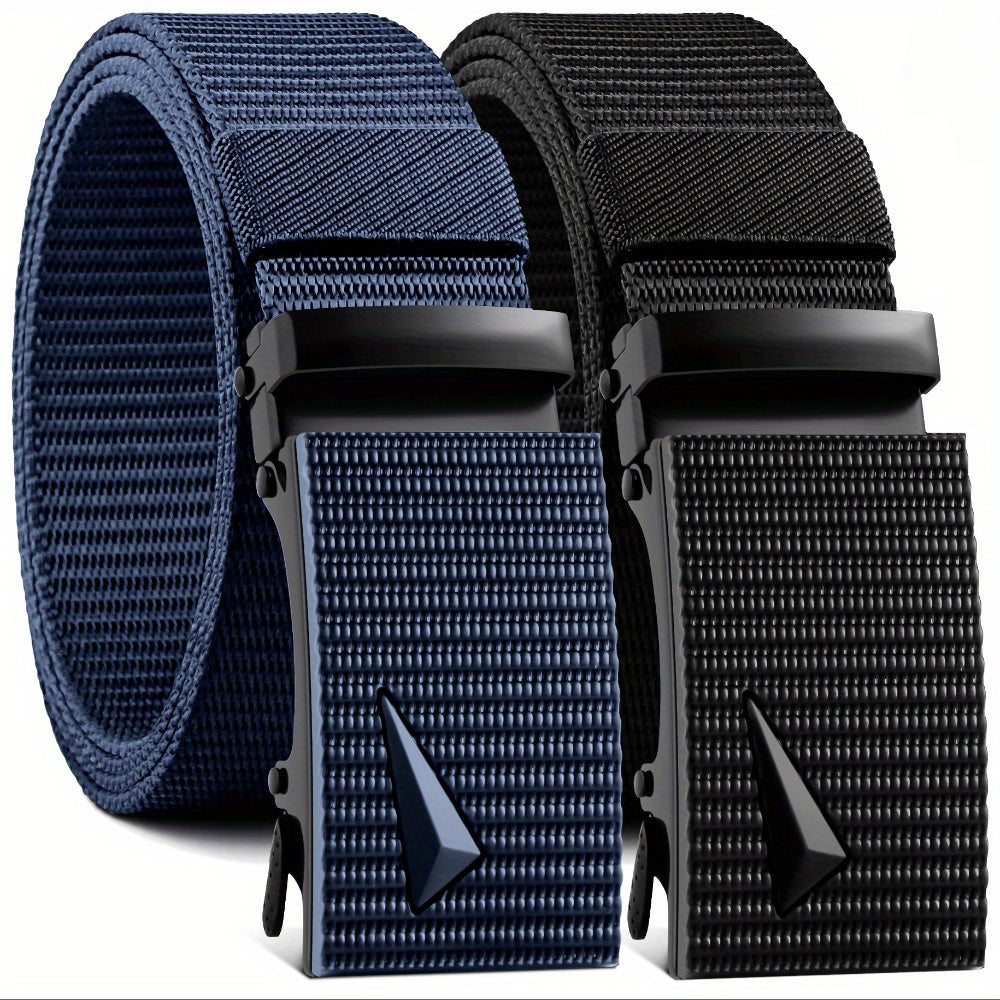Men's Belt - Ratchet for 2 Pack Automatic Buckle No-Hole Adjustable Nylon Woven Slide - product detail view 8