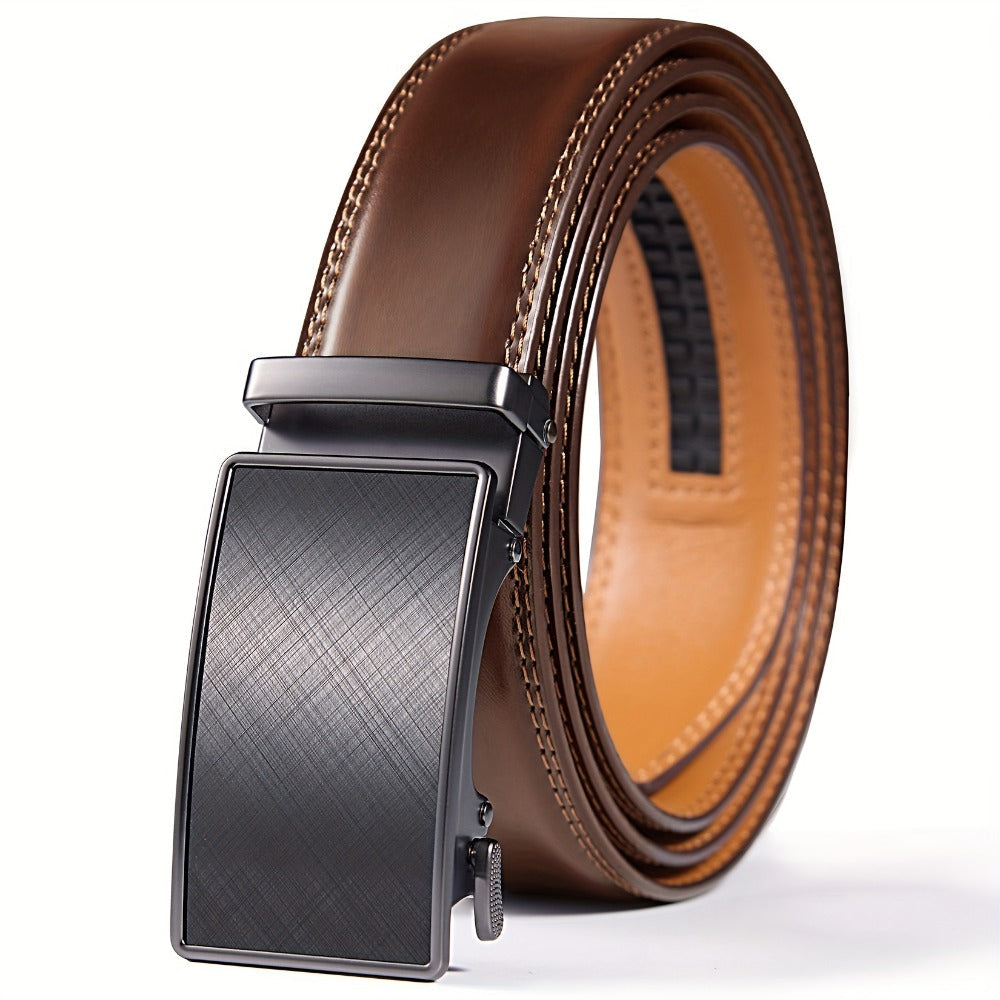 Men's Belt - Ratchet for 35mm Genuine Leather No-Hole Adjustable with Automatic Buckle - product detail view 9