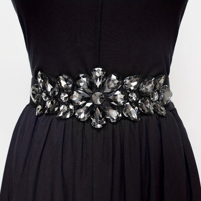 Women's Belt - Rhinestone Beaded Stretch for Shiny Big Glass Gem Exaggerated Glamour - product detail view 5