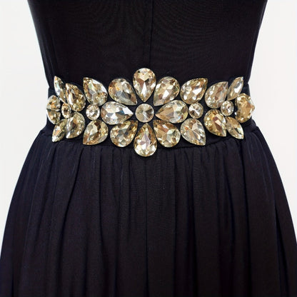 Women's Belt - Rhinestone Beaded Stretch for Shiny Big Glass Gem Exaggerated Glamour - product detail view 7