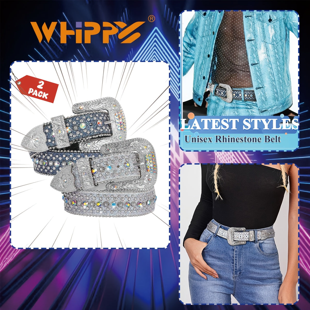Men's Belt - Rhinestone Bling Waist Chain Body Chain for Women Sparkling Crystal Sequin - product detail view 28