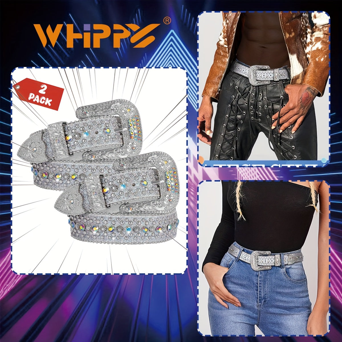 Men's Belt - Rhinestone Bling Waist Chain Body Chain for Women Sparkling Crystal Sequin - product detail view 29