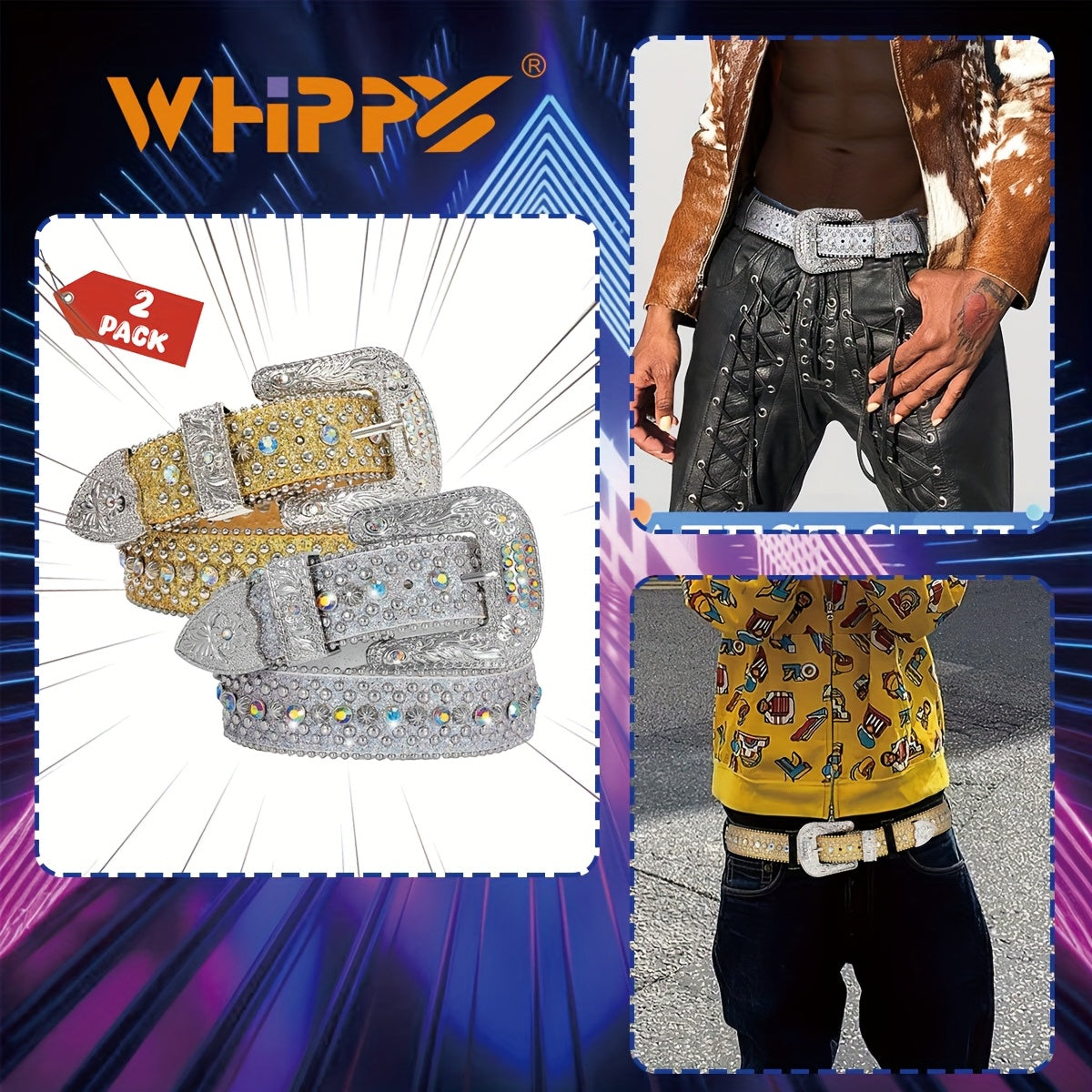 Men's Belt - Rhinestone Bling Waist Chain Body Chain for Women Sparkling Crystal Sequin - product detail view 38