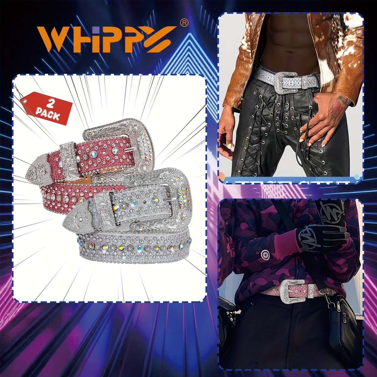 Men's Belt - Rhinestone Bling Waist Chain Body Chain for Women Sparkling Crystal Sequin - product detail view 40